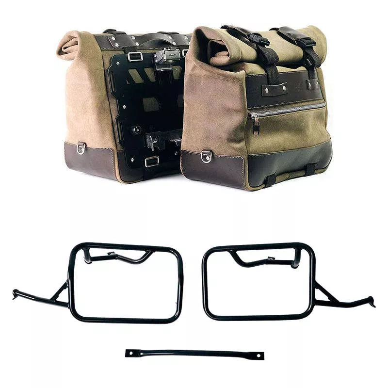 Paire de sacoches cuir fendu Cult Moss Grey + cadres Unit Garage BMW R 12 NineT - 40/50 litres