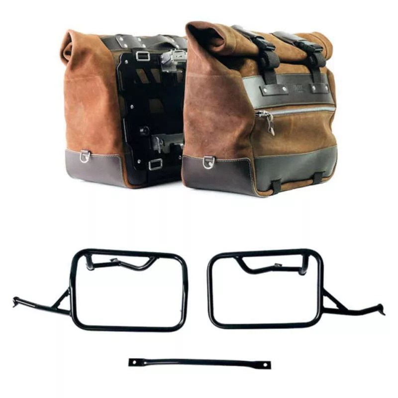 Paire de sacoches cuir fendu Cult Colorado Brown + cadres Unit Garage BMW R 12 NineT - 40/50 litres