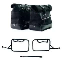 Paire de sacoches cuir fendu Cult Jet Black + cadres Unit Garage BMW R 12 NineT - 40/50 litres