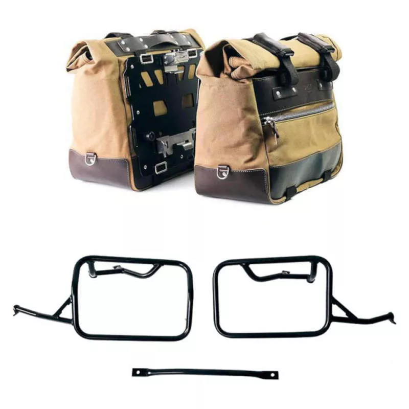 Paire de sacoches toile Cult beige/marron + cadres Unit Garage BMW R 12 NineT - 40/50 litres