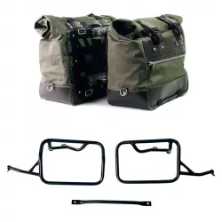 Paire de sacoches toile Cult vert/marron + cadres Unit Garage BMW R 12 NineT - 40/50 litres