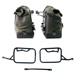 Paire de sacoches toile Cult vert/marron + cadres Unit Garage BMW R 12 NineT - 40/50 litres