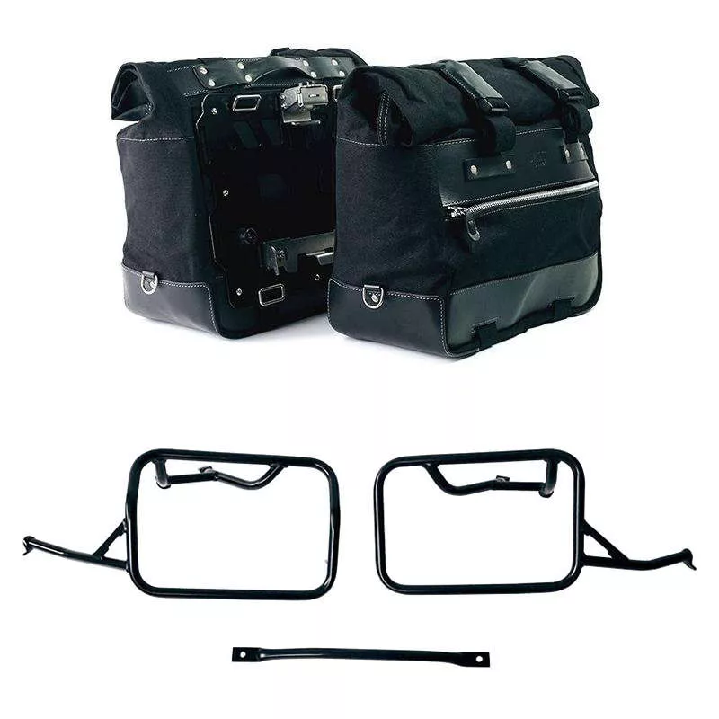 Paire de sacoches toile Cult noire/noire + cadres Unit Garage BMW R 12 NineT - 40/50 litres