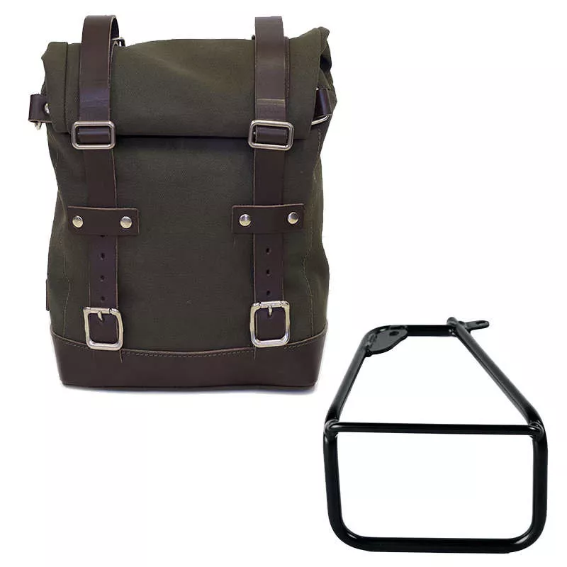 Sacoche toile vert/marron + support gauche Unit Garage BMW R 12 NineT - 10/14 litres