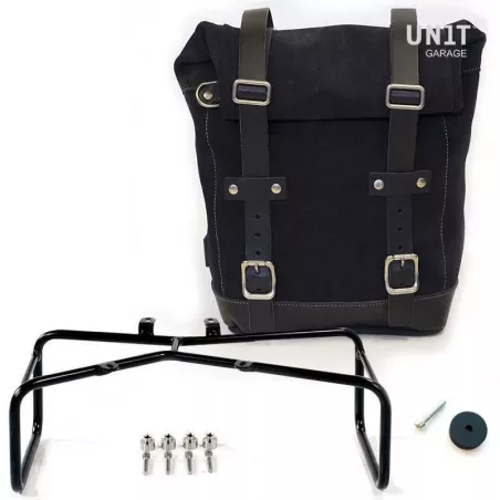 Leather side bag Jet Black + double support Unit Garage BMW R NineT
