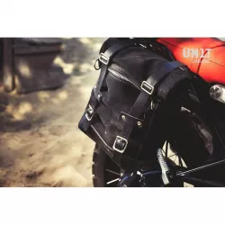 Set sacoche cuir fendu Jet Black + support droit Unit Garage BMW R NineT - 22/30 litres