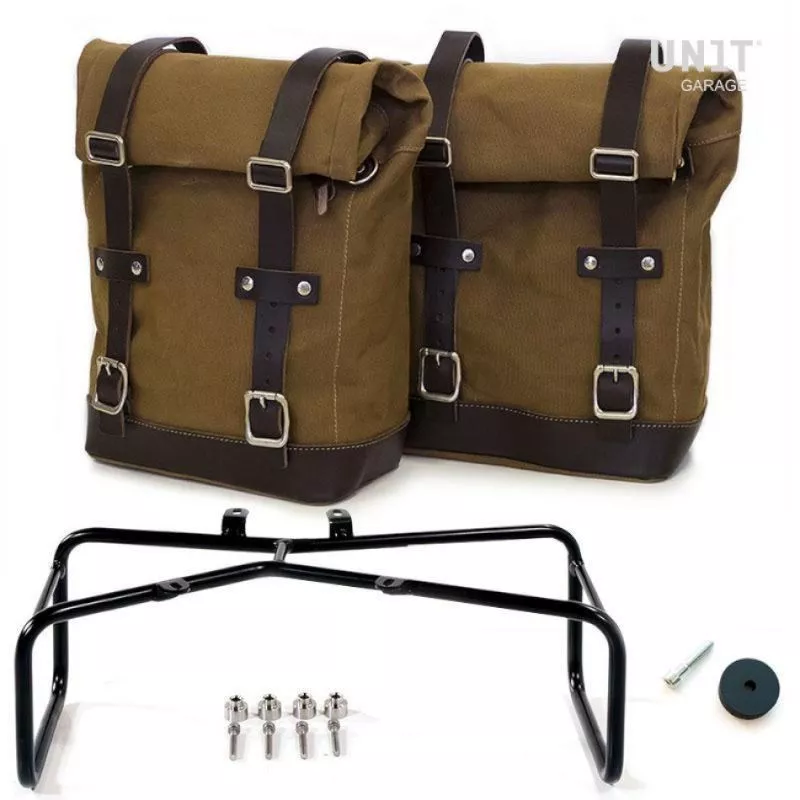Set 2 beige canvas bags + BMW R NineT Unit Garage stand - 20/28 liters