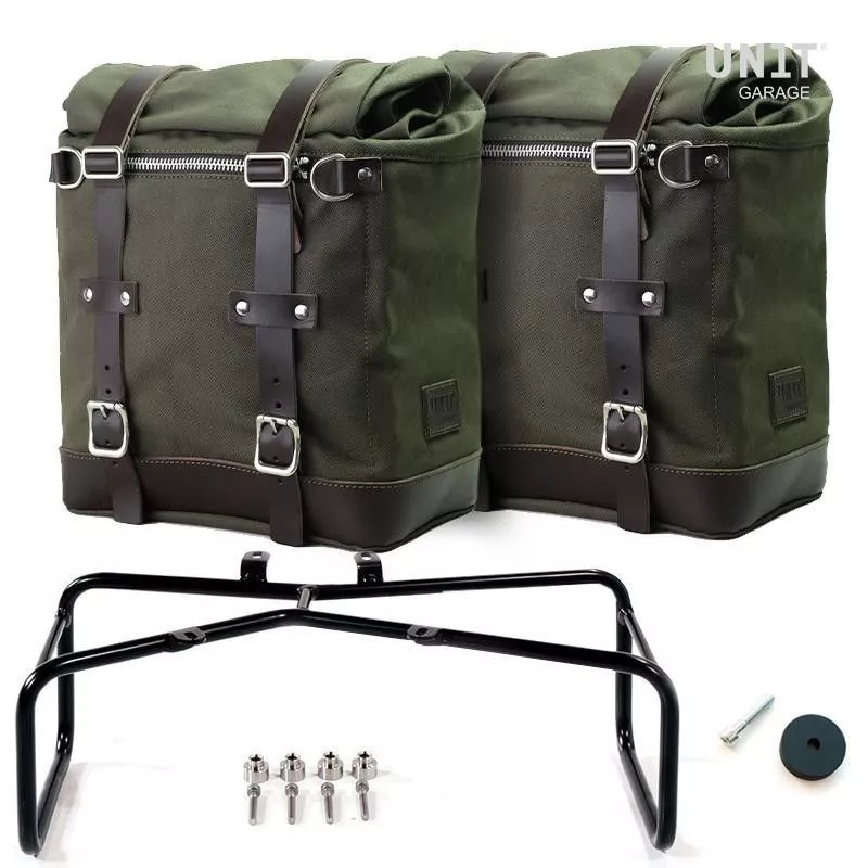 Set 2 green Scram panniers + double Unit Garage stand BMW R NineT - 22/30 liters