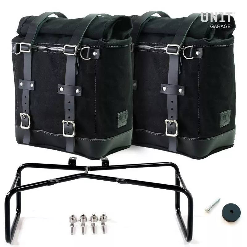 Set 2 black/black Scram panniers + double Unit Garage stand BMW R NineT - 22/30 liters