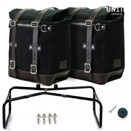 Set 2 black/brown Scram panniers + double Unit Garage stand BMW R NineT - 22/30 liters