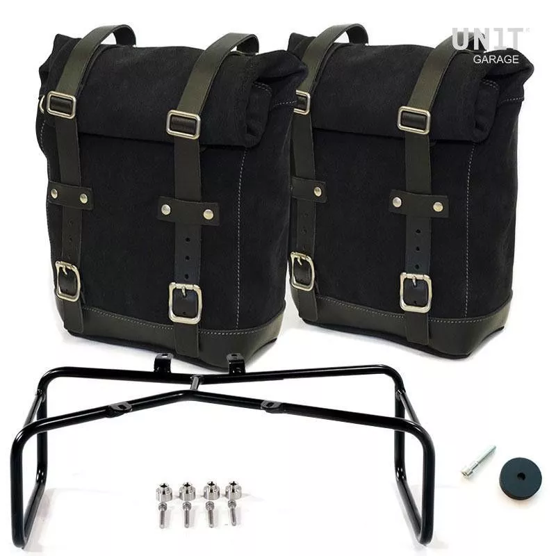 Set 2 leather panniers + double mount Unit Garage BMW R NineT 10/14 liters - Jet Black