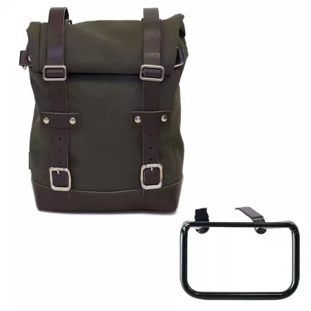 Green/brown canvas bag + left bracket Unit Garage BMW R 12 GS - 10/14 liters