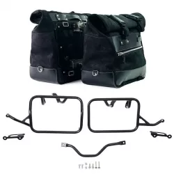 Paire de sacoches cuir fendu Cult Jet Black + cadres Unit Garage BMW R 12 GS - 40/50 litres