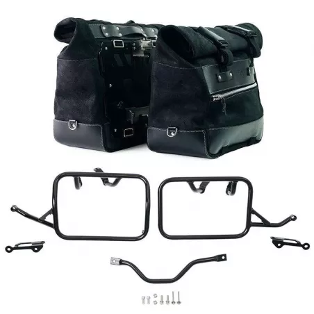 Set split leather panniers Cult Jet Black + frames Unit Garage BMW R 12 GS - 40/50 liters