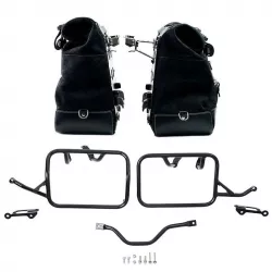 Paire de sacoches cuir fendu Cult Jet Black + cadres Unit Garage BMW R 12 GS - 40/50 litres