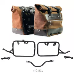 Paire de sacoches cuir fendu Cult Colorado Brown + cadres Unit Garage BMW R 12 GS - 40/50 litres