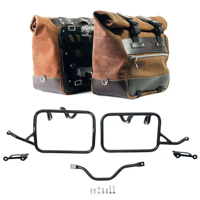 Paire de sacoches cuir fendu Cult Colorado Brown + cadres Unit Garage BMW R 12 GS - 40/50 litres