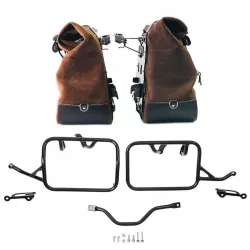 Paire de sacoches cuir fendu Cult Colorado Brown + cadres Unit Garage BMW R 12 GS - 40/50 litres