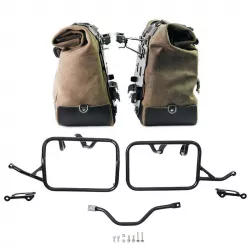 Paire de sacoches cuir fendu Cult Moss Grey + cadres Unit Garage BMW R 12 GS - 40/50 litres