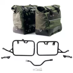 Paire de sacoches toile Cult vert/marron + cadres Unit Garage BMW R 12 GS - 40/50 litres