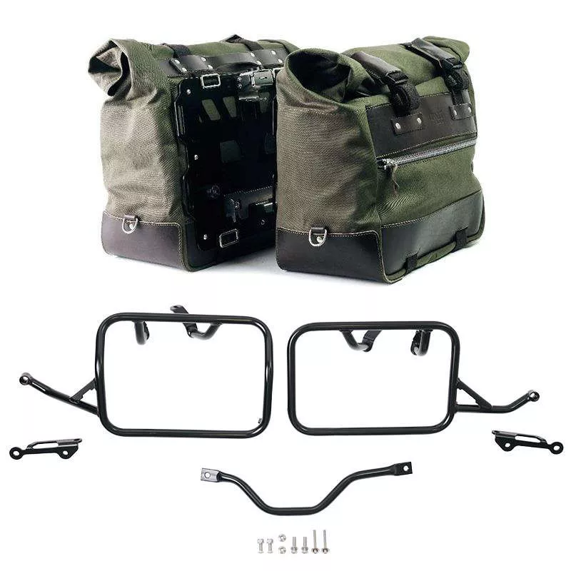 Paire de sacoches toile Cult vert/marron + cadres Unit Garage BMW R 12 GS - 40/50 litres