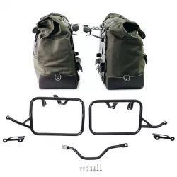 Paire de sacoches toile Cult vert/marron + cadres Unit Garage BMW R 12 GS - 40/50 litres
