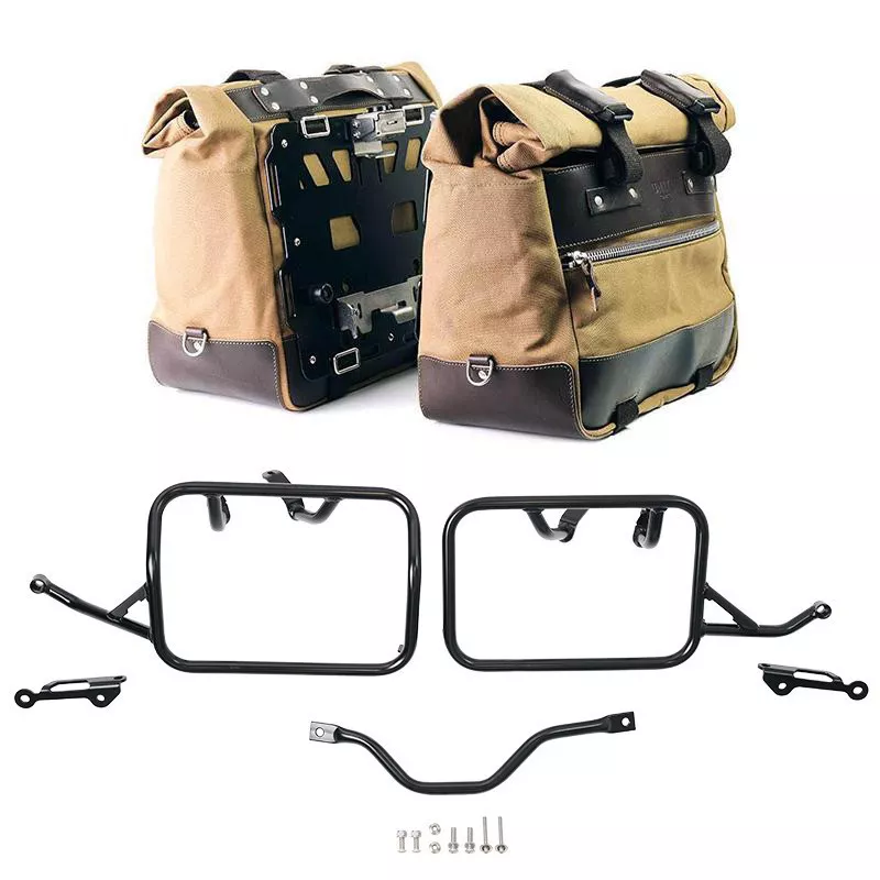 Set beige/brown Cult canvas panniers + frames Unit Garage BMW R 12 GS - 40/50 liters