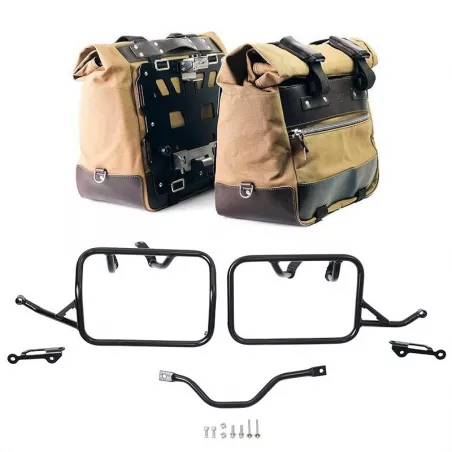Paire de sacoches toile Cult beige/marron + cadres Unit Garage BMW R 12 GS - 40/50 litres