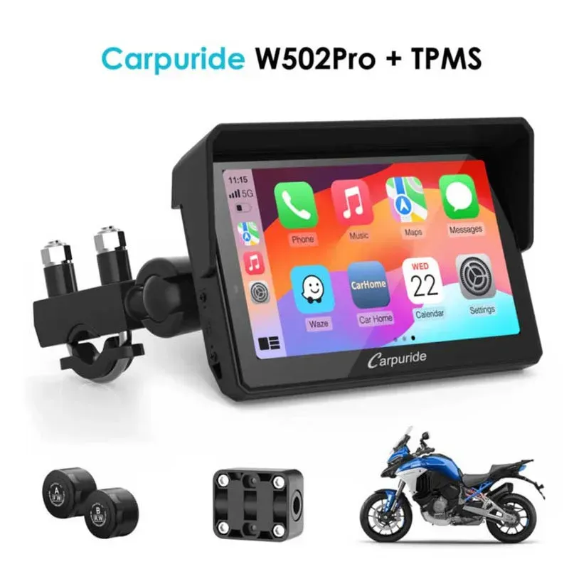 Carpuride W502 Pro Wireless Motorcycle Stereo with Optional TPMS | Dual Bluetooth Intercom, Compass & Barometer picture 1