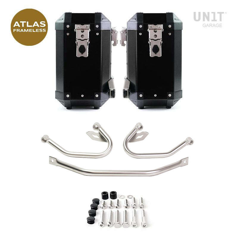Set of side support and Atlas suitcases black Unit Garage BMW R 1300 GS - silver picture 1 Set of side support and Atlas suitcases black Unit Garage BMW R 1300 GS - silver picture 1